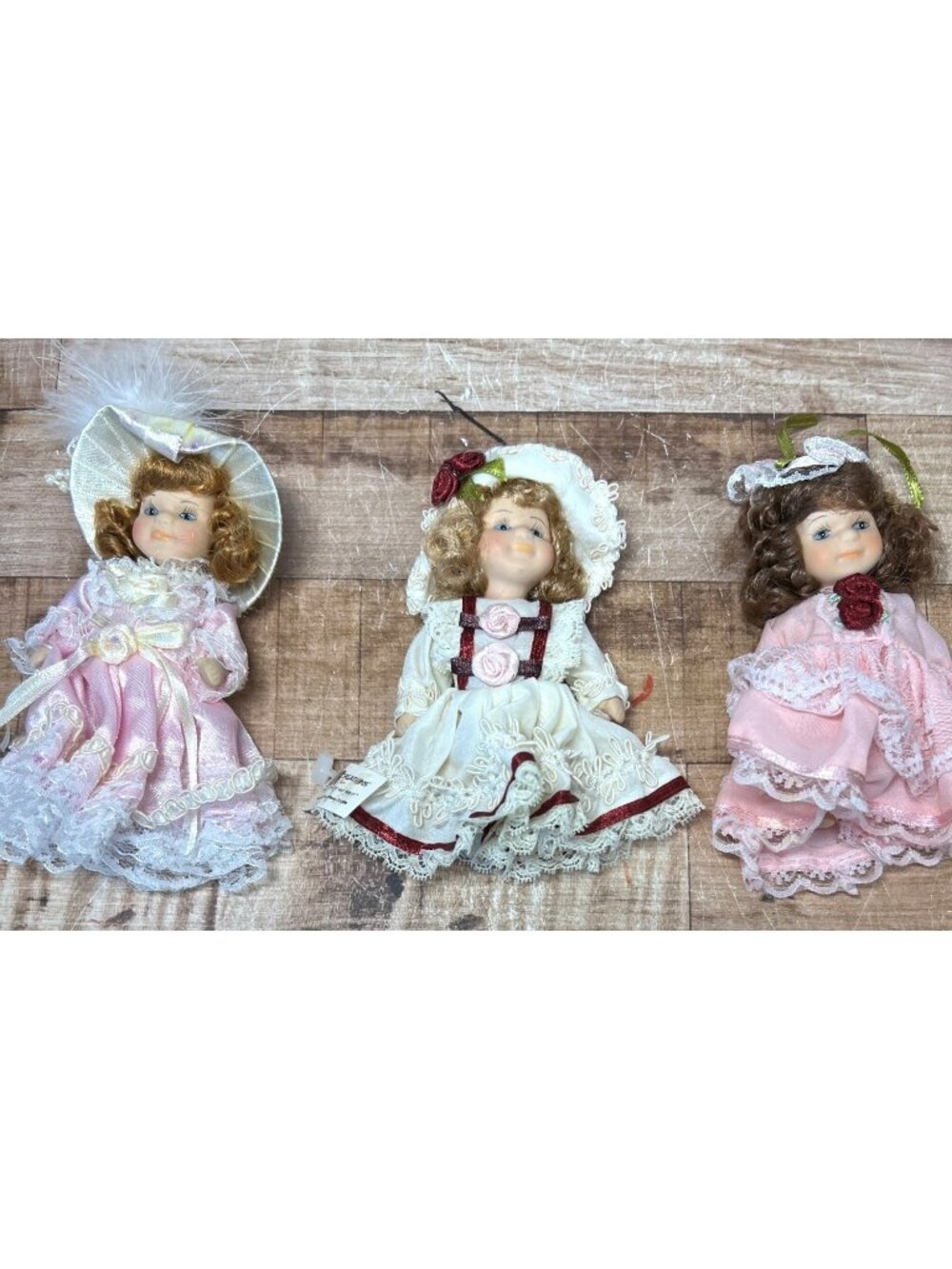 Rare Vtg 3 Victorian Porcelain Doll In Pink Satin & Lace Dress String Jointed 5'
